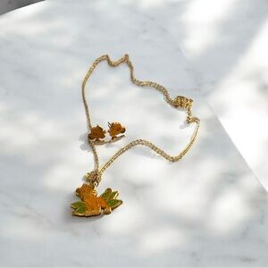Vintage Disney Gold Plated Sterling Simba Necklace & Simba earrings (90’s)